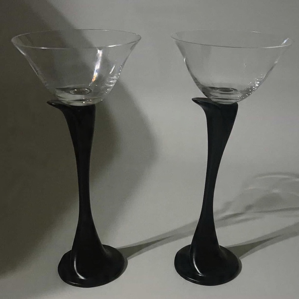 Vintage Elsa Peretti tiffany co terracotta black & crystal bone champagne glasse